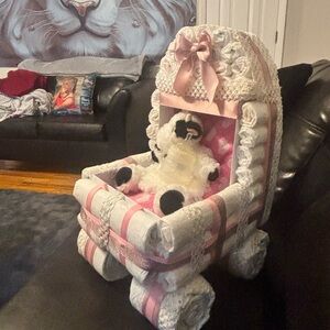 Pink and White Decorative Baby Carriage